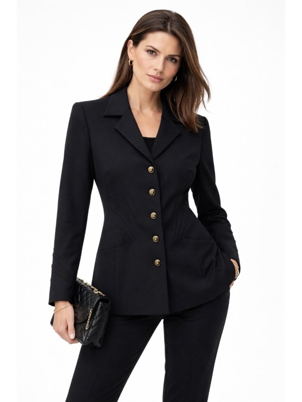ESCADA jacket blazer black 36 US 6 SMALL worsted wool designer quiet luxury